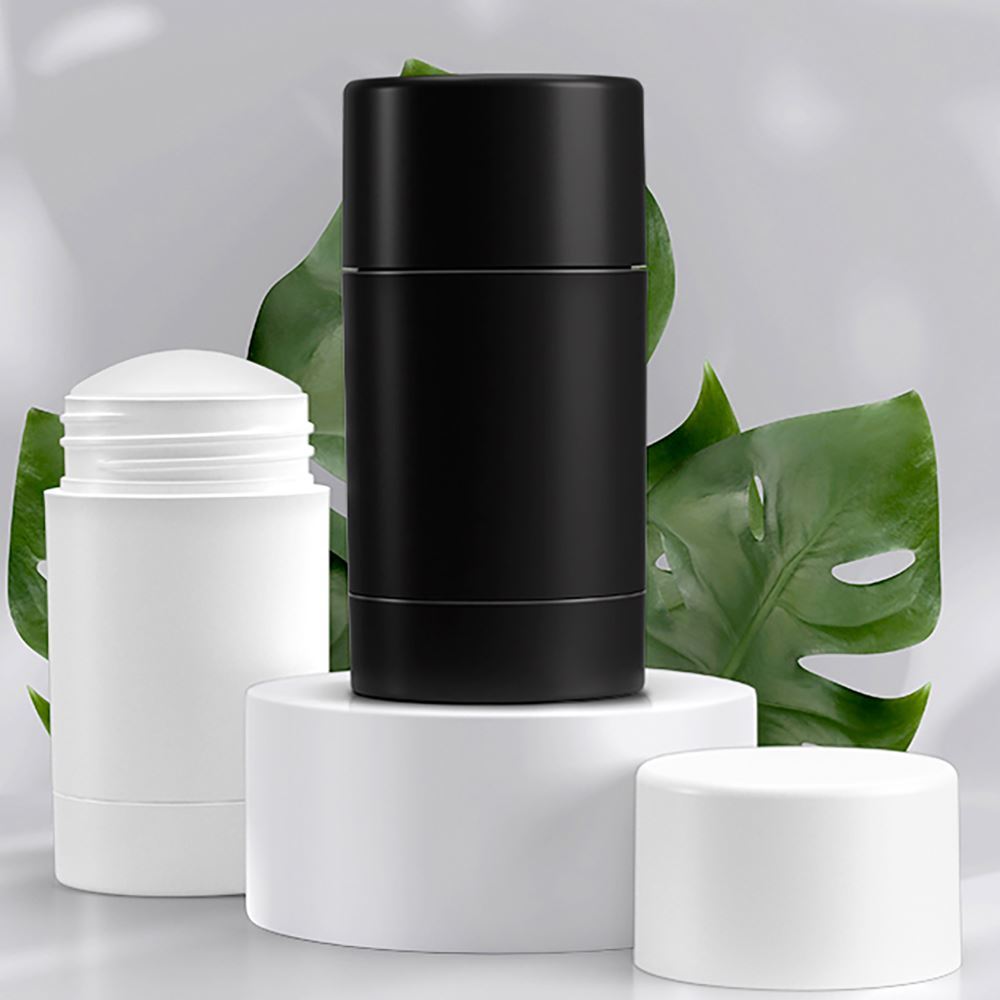 PCR Round Twist-Up Deodorant Container and Cap, Black